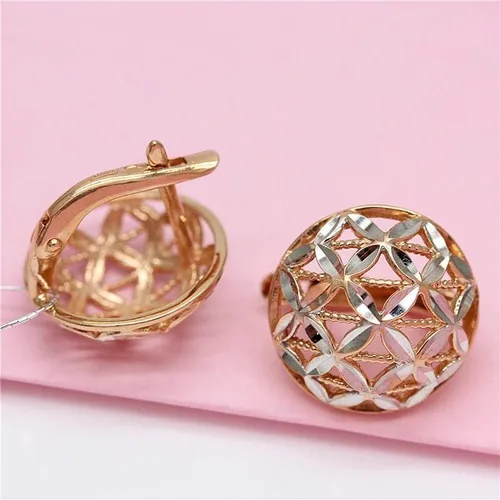 Vista 2 de SAGEKING 2024 New 585 Purple Gold Plated 14K Rose Gold Openwork Round Flower Earrings For Women Elegant Charm Fashion Engagement Jewelry Fashion