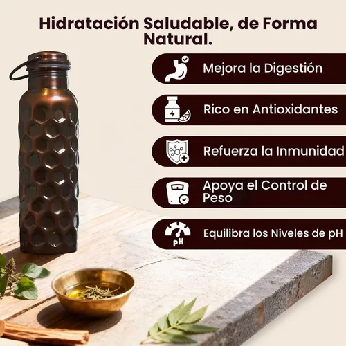 Vista 3 de Craft Trade - Botella de agua de cobre negro para beber y viajar, paquete Negro envejecido