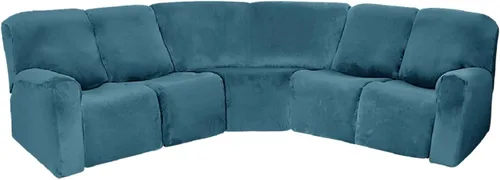 Vista 21 de MINGPINHUIUS Funda elástica de terciopelo para sofá reclinable en la esquina, funda curvada para sofá modular, funda elástica suave para sofá Marrón