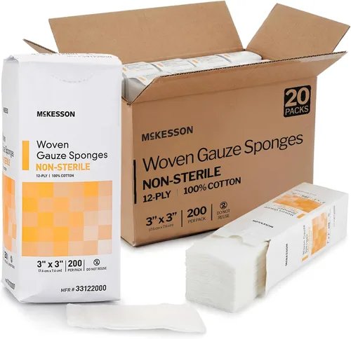 Vista 14 de McKesson Esponjas tejidas de gasa, no estériles, (4 x 4 pulgadas (200 unidades) 12-Ply 100% Cotton Breathable Woven Gauze Sponges for Wound Care &