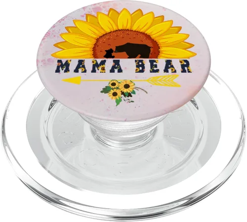 Vista 8 de Mamá oso de girasol floral lindo bebé cachorro PopSockets agarre y soporte para teléfonos y tabletas, Negro