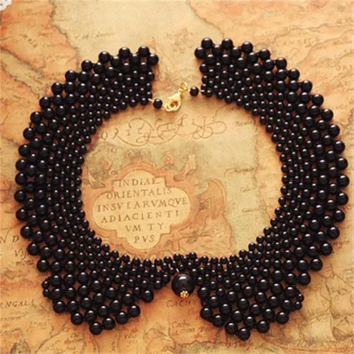Vista 2 de 2 piezas de collar falso de perlas hechas a mano con lazo de burbujas para mujer, collar de cuentas desmontables, blusa de perlas falsa para niñas