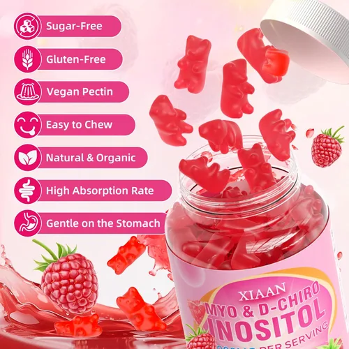 Vista 5 de Gomitas de suplemento de inositol para mujer, sabor a frambuesa