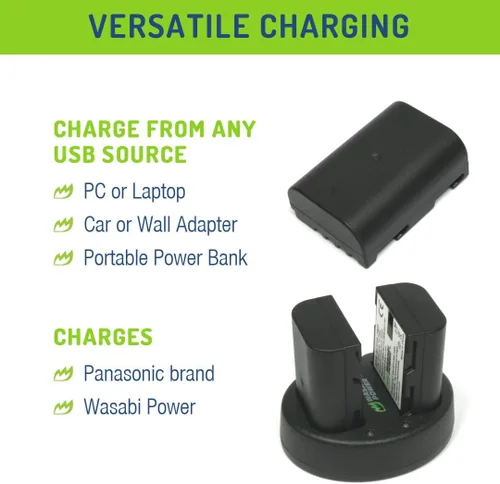 Vista 3 de Wasabi Power Cargador de batería USB dual para Panasonic DMW-BLF19