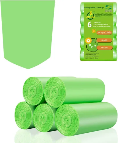 Vista 12 de Inwaysin - Mini bolsas de basura de 1.2 galones, bolsas de basura pequeñas, 6 litros, 100 bolsas, verde transparente