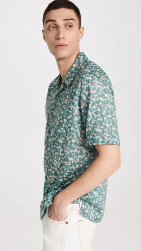 Vista 4 de Naked & Famous Denim Camisa Aloha para hombre con botones y estampado de frutas-cian