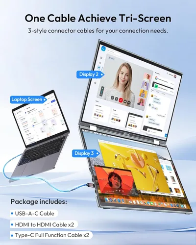 Vista 2 de Monitor portátil, doble monitor de pantalla táctil de 16 pulgadas