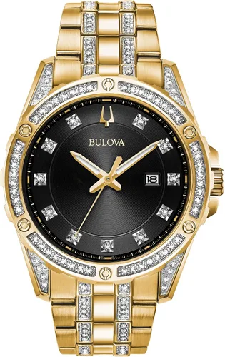 Vista 3 de Bulova Juego de caja de reloj calendario de cuarzo para hombre cristal de acero inoxidable tono dorado Modelo 98K107 Tono dorado Vestido