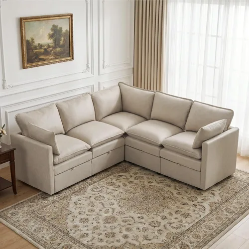 Vista 11 de Otomana cuadrada grande de 27 pulgadas con almacenamiento, reposapiés tapizado moderno con patas antideslizantes para sofá, mesa de café, sala