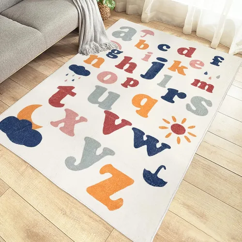 Vista 3 de ABREEZE Alfombra de juego para niños, alfombra mullida de lana sintética para niños, 3.3 x 5 pies, antideslizante, con número ABC, aprendizaje