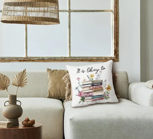 Vista 3 de huester Book Floral Mental Health Pillow Cover 18x18, Positive Affirmations Awareness Motivational Decorative Throw Pillow Cover Pillowcases for