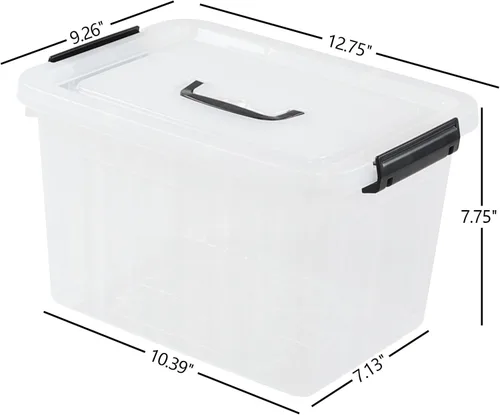 Vista 2 de Caja de almacenamiento de plástico de 12 cuartos de galón con asa, paquete de 6 contenedores transparentes con pestillo Clear, Stackable, Plastic