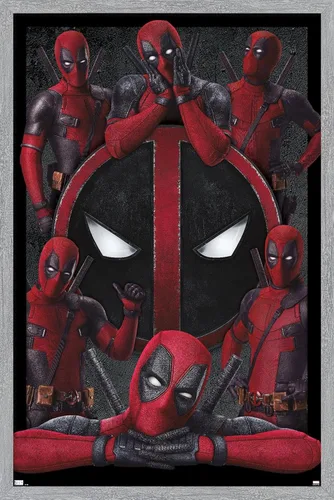 Vista 16 de Trends International Marvel Deadpool Legacy - Póster de collage de pared, 22.4 pulgadas de largo x 14.7 pulgadas, versión enmarcada de madera