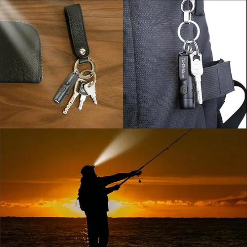 Vista 7 de Linterna recargable S15 con llavero 2 unidades, 650 lúmenes súper brillante EDC mini luz LED, luz de bolsillo portátil para emergencias, senderismo