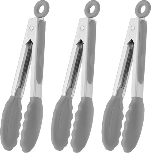 Vista 9 de HINMAY Mini pinzas con puntas de silicona pinzas de cocina de 7 pulgadas, juego de 3 (negro)