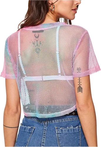 Vista 2 de SweatyRocks Camiseta corta sexy de malla transparente para mujer