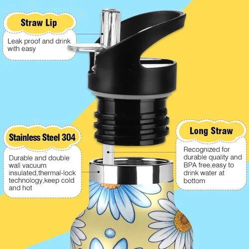 Vista 3 de Trendy Daisy - Botella de agua reutilizable con asa, reutilizable, sin BPA, con asa, para hogar, oficina, viajes, deportes, escuela, 20 onzas, termo