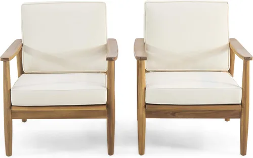 Vista 13 de Christopher Knight Home Willowbrook - Silla de club al aire libre con cojín, madera de acacia, color negro (juego de 2)