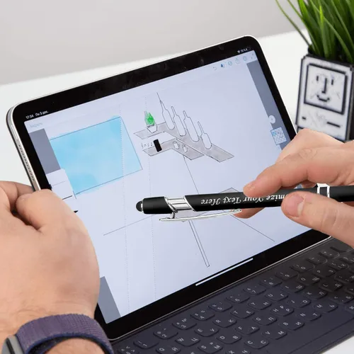 Vista 5 de Bolígrafos personalizados con punta de lápiz capacitivo, 12 bolígrafos de grabado personalizado, bolígrafo de tacto suave, nombre impreso, tinta