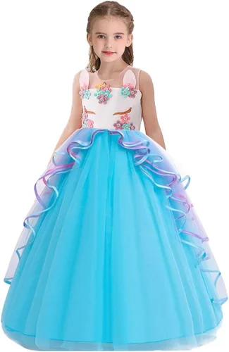 Vista 11 de Vestido de princesa para niñas, disfraz de unicornio sin mangas, arco iris, fiesta, cumpleaños, boda, Navidad, Halloween, carnaval # Multicolor