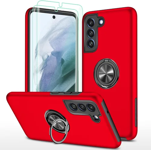 Vista 8 de Funda para Galaxy S21 Plus con protector de pantalla de TPU autorreparable, paquete de 2, grado militar, doble a prueba de golpes, con soporte (rojo)