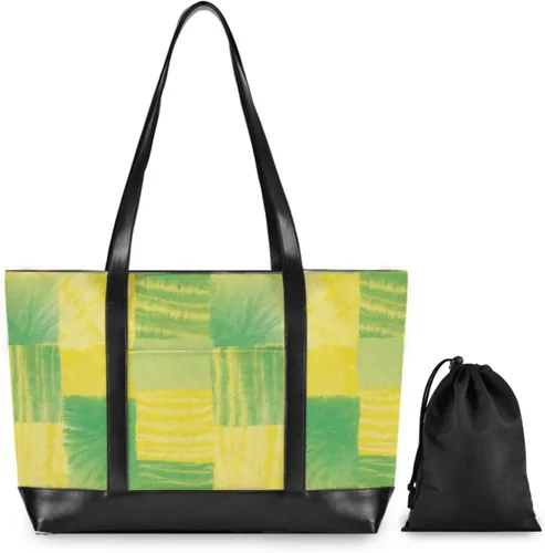 Vista 4 de Irregular Tie-dye in Yellowish-green Sturdy 14 inch laptop bag with zipper work tote bags for women for yoga with lunch maletin ejecutivo para mujer