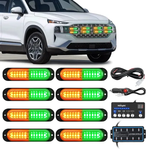 Vista 25 de Nilight 8 luces estroboscópicas LED con controlador 12 V 24 V función de sincronización verde luz de advertencia de peligro de emergencia 12 24 LED