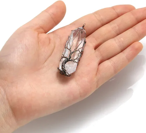 Vista 2 de VadiForest Natural Healing Crystal Stone Tree of Life Wire Wrapped Pendant Necklace Reiki Gemstone Quartz Wand Heart Necklace Women Girl Jewelry for