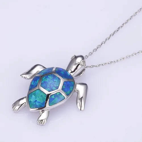 Vista 2 de VIKI LYNN Collar de tortuga marina de ópalo sintético, joyería de plata de ley 925 para mujer de 18 pulgadas, Ópalo sintético