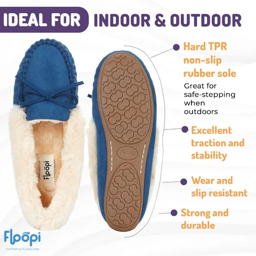 Vista 55 de Floopi Pantuflas para mujer, forro de piel sintética suave con espuma viscoelástica acogedora, pantuflas de casa para mujer con suela antideslizante