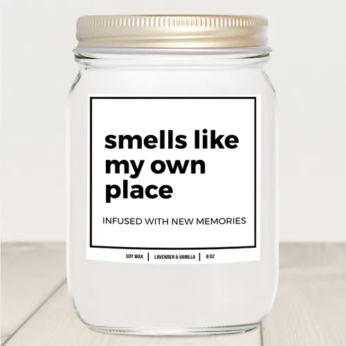 Vista 5 de YouNique Designs Smells Like My Own Place - Vela de 8 onzas, velas de inauguración de la casa, regalos de inauguración de la casa para regalos