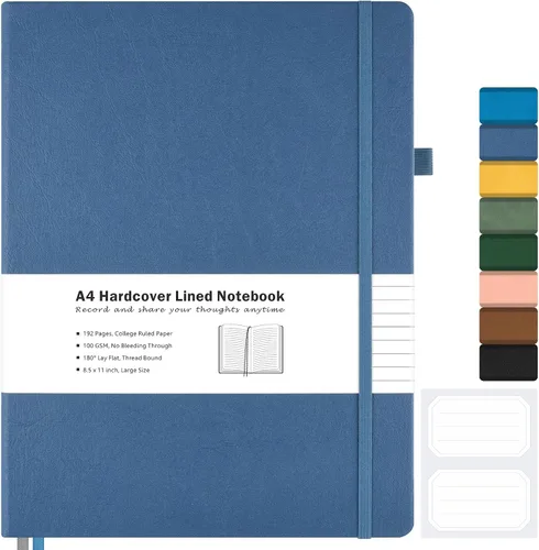 Vista 24 de Cuaderno con rayas universitarias, cuaderno de cuero de tapa dura A4 para el trabajo, cuaderno diario rayado para mujeres, hombres, 192 páginas