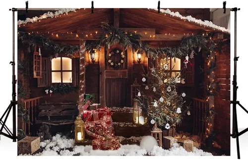 Vista 2 de MEHOFOND Telón de fondo de Navidad para fotografía, retrato familiar de invierno, árbol de Navidad, fondo de nieve bokeh, pancarta de fotos vintage
