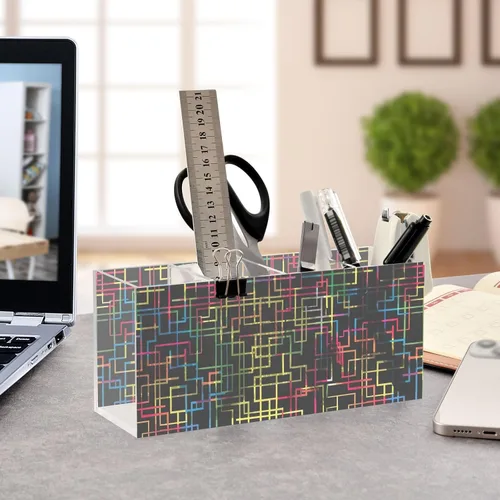 Vista 4 de Soporte para lápices de líneas abstractas para escritorio, soportes decorativos para bolígrafos, 4 compartimentos, soporte para brochas
