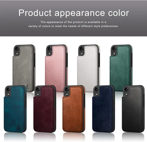 Vista 6 de DJDUCK Funda diseñada para iPhone XR con tarjetero y cierre magnético, protección de piel con bloqueo RFID, a prueba de golpes, para mujeres