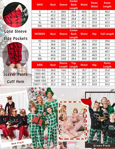 Vista 6 de Ekouaer Conjunto de pijamas familiares de Navidad a juego de manga larga para parejas, pijamas navideñas para mujeres, hombres, niños y niñas