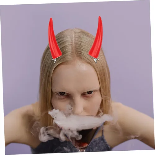 Vista 3 de 8 clips de cuernos para disfraz, pasador de diablo puntiagudo rojo para mascarada, cosplay, vestido divertido, decorativo, gótico, fiesta