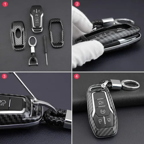 Vista 6 de JEYODA - Llavero remoto de fibra de carbono para Ford F150 Mondeo Mustang Edge Fusion Lincoln MKC MKZ MKX (carcasa con Keychian)