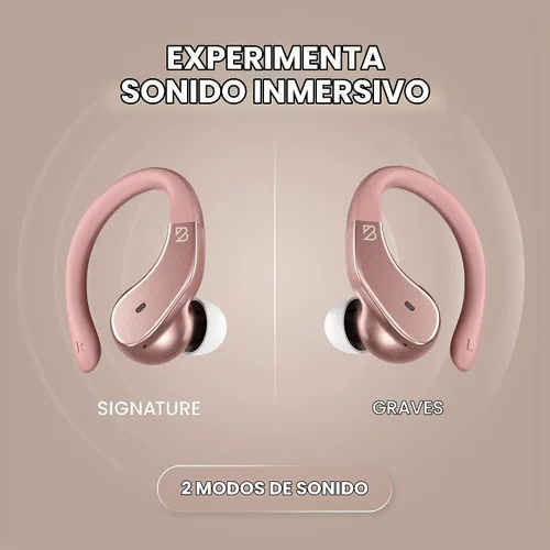 Vista 5 de Back Bay Audio - Auriculares inalámbricos Bluetooth para corredores, auriculares con gancho para colocar sobre la oreja, graves profundos Oro rosa