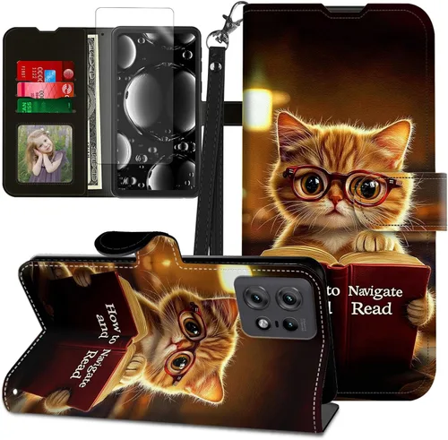 Vista 164 de Funda para Motorola Edge 2022 con protector de pantalla, soporte y tarjetero y correa para la muñeca, funda magnética para Moto Edge 2022 5G UW Lobo