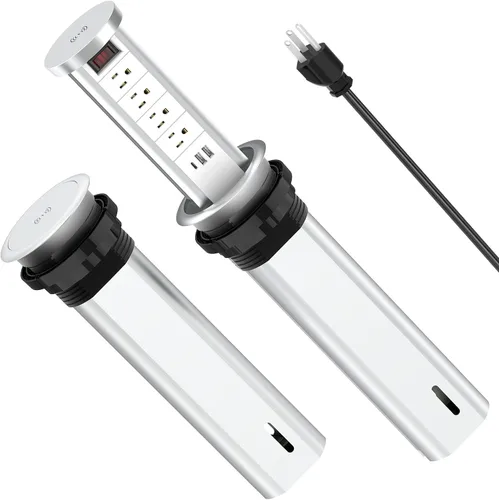 Vista 9 de Toma de corriente desplegable para encimera con PD de 20 W USB-C, toma de escritorio empotrada con cargador inalámbrico de 10 W, 4 salidas de CA, 3