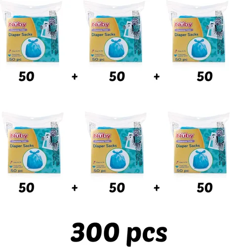 Vista 7 de Nuby Bolsas desechables del pañal, aroma de polvo de bebé fresco, 6 paquetes (50 cuentas de cada paquete), 300 cuentas