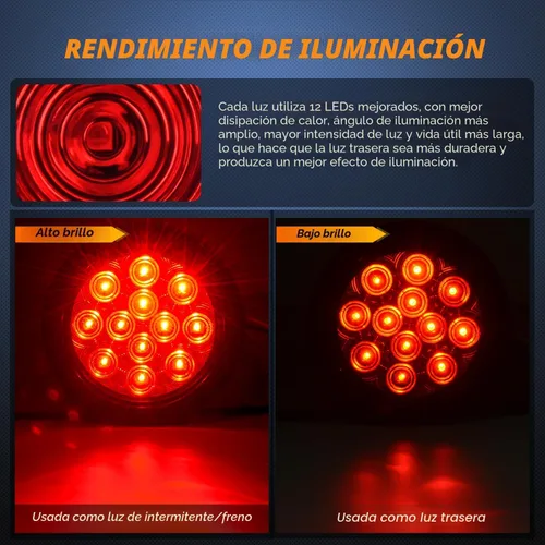 Vista 4 de Nilight - TL-18 2PCS Luces Traseras LED Redondas Rojas de 4" para Remolque con Enchufes de Ojales de Montaje en Superficie IP67 Luces de Parada Rojo