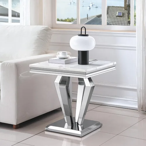 Vista 44 de SSLine Mesa de Centro Rectangular de Mármol Sintético para Sala de Estar, Mesa Central Moderna de Mármol Blanco de Lujo con Base Doble en Forma de U