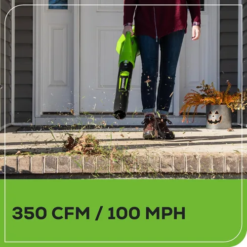 Vista 4 de Greenworks - Soplador de hojas axial inalámbrico de 40 V (100 m/hr, 350 CFM), incluye batería de 2.0 Ah y cargador
