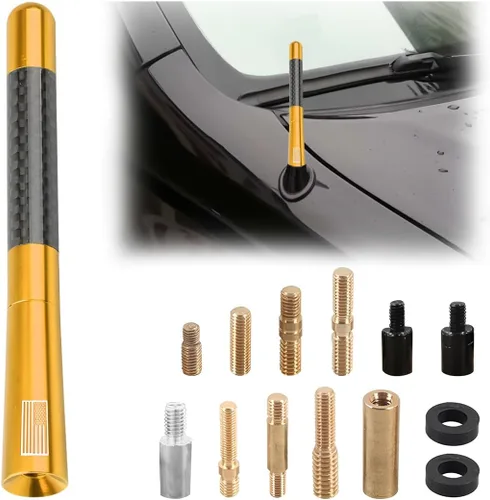 Vista 18 de BESULEN Antena Corta de Coche, Antena de Radio de Auto de 3.1 Pulgadas de Fibra de Carbono con Bandera Americana de Aluminio para Recepción AM/FM