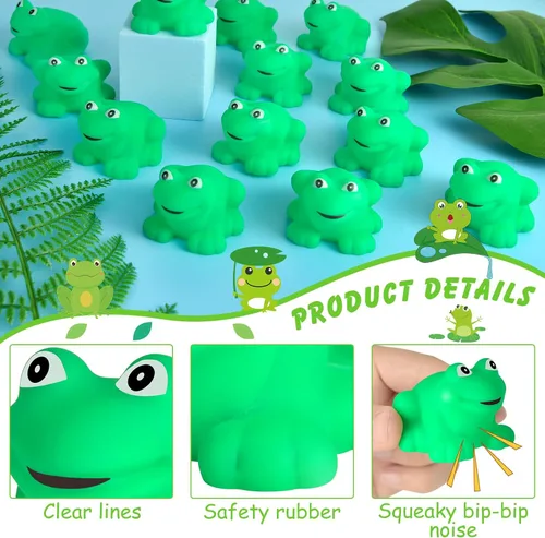 Vista 3 de Mototo 120 piezas de ranas chirriantes pequeñas ranas chirriantes flotan juguete de baño verde ducha natación bañera juguete relleno de huevos