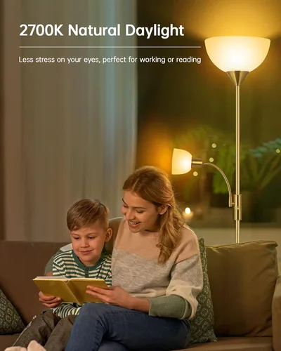 Vista 5 de Torchiere - Lámparas de pie LED, lámpara de pie de 71 pulgadas de alto con luz de lectura, interruptor giratorio de 3 vías, pantalla de plástico