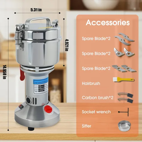 Vista 2 de Molinillo de Grano Eléctrico de 2000W - Molinillo de Alimentos de Acero Inoxidable de Alta Velocidad de 550g para Café, Especias, Frutos Secos