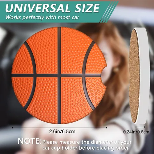 Vista 2 de 2 unidades de posavasos para portavasos de coche - Posavasos de cerámica absorbente con diseño de pelota de baloncesto deportivo, posavasos de coche